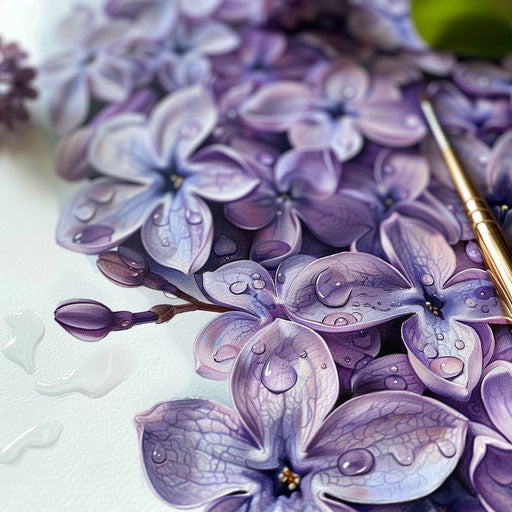 Realistic lilac tattoo with detailed petals and dewdrops