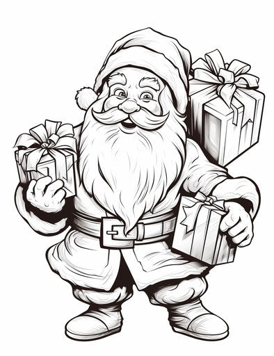 Santa carrying his gift coloring page for kids
