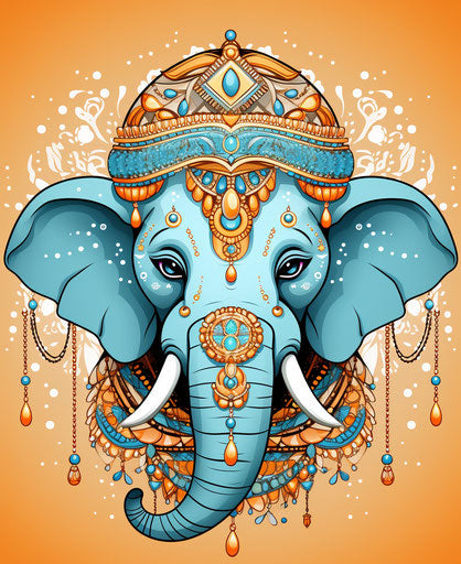 Indian elephant with ornamental rosary and head piece