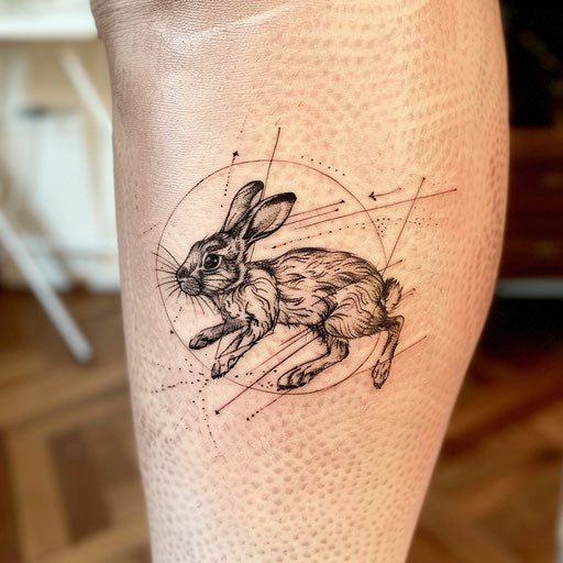 Energetic black rabbit running with motion lines