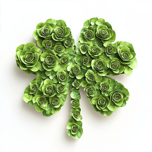 3D shamrock made of green roses, isolated on white background