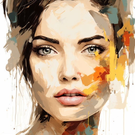 Face illustration in the style of Oil painting, on a white background