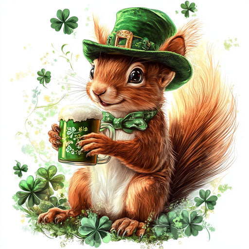 St. Patrick's Day squirrel with beer and clovers