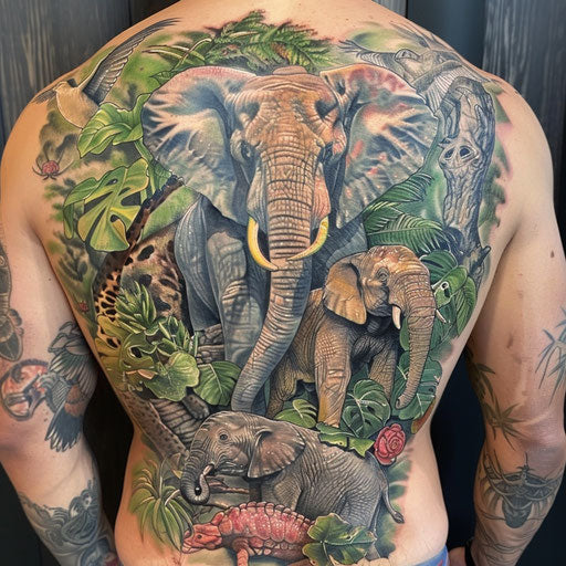 Wildlife camo tattoo in the style of Humberto Ramos