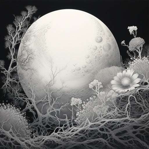 Black and white moon drawing, Daniel Arsham style