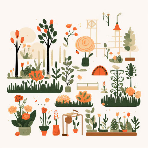 Minimalist garden illustration on white background