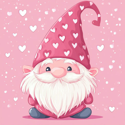 Valentine's Day, vector illustration of a pink gnome with hearts on his hat and a white beard