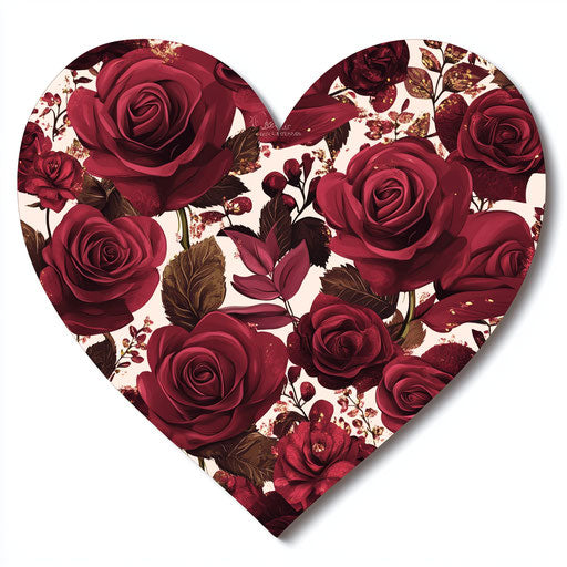 Heart-shaped design with red roses and hearts, clipart in Jocelyn Hobbie style