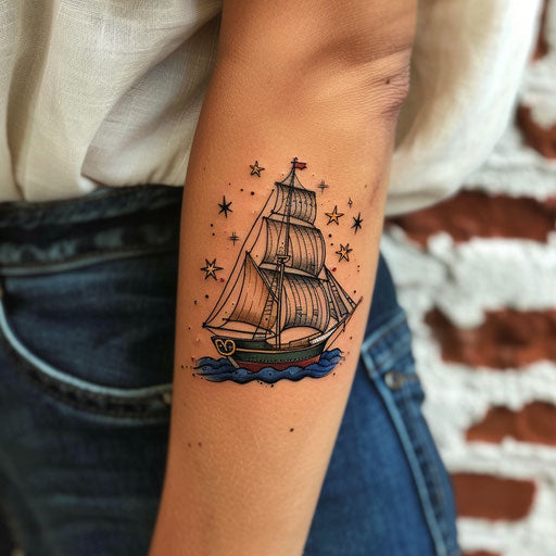 Classic maritime tattoos with ships and stars