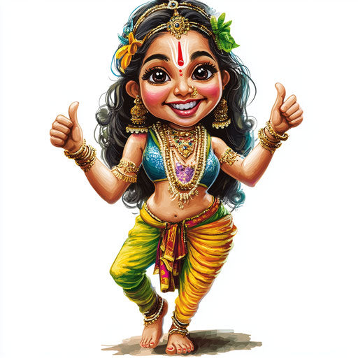 Humorous caricature of a radha krishna clipart with human characteristics