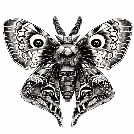 Death moth tattoo in tribal art style with bold patterns