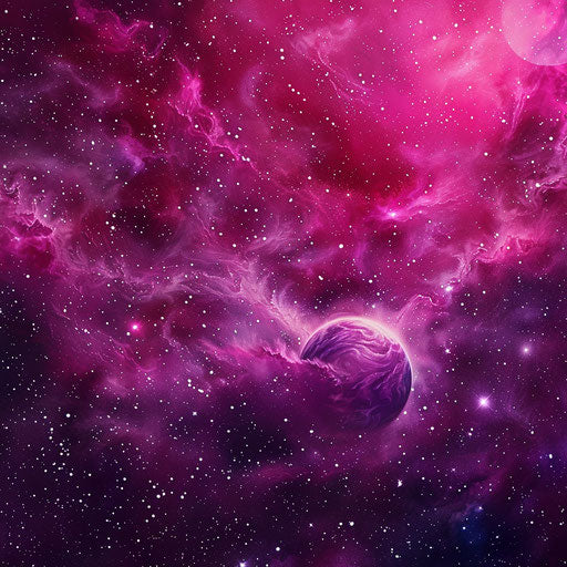 Vibrant space illustration on magenta backdrop