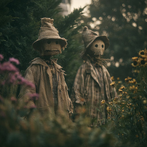 Eerie Scarecrows Haunting a Garden