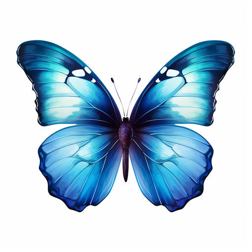 Blue butterfly clipart in Oil painting style on white background