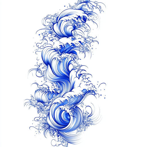 Sketch of inner thigh tattoo with abstract wave pattern in blue ink