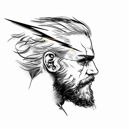 God's profile with lightning in eye