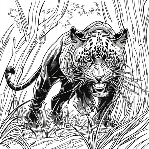 Black panther ready to pounce in the jungle