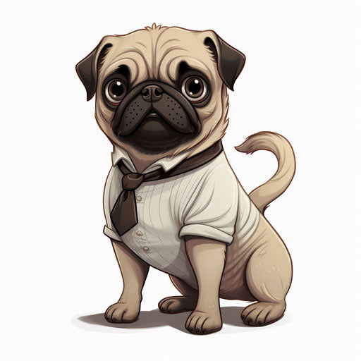 The pug dog in cartoon form says his name