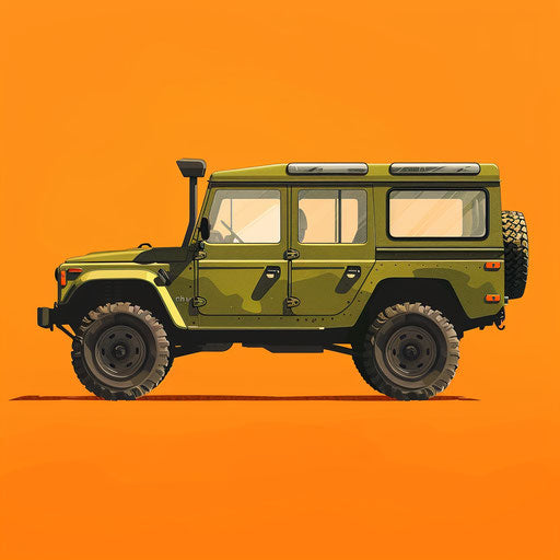 Realistic vehicle clipart on a flat sunset orange background