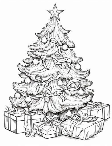Christmas tree with gifts coloring page