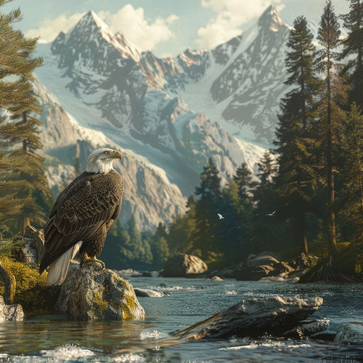 Majestic eagle over a mountain river