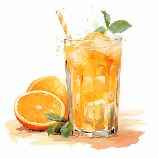 Orange juice clipart in the style of Impressionistic Art, on a white background