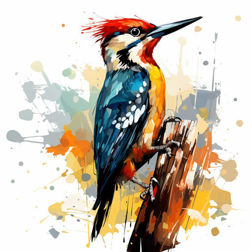 Woodpecker drawing in the style of Impressionistic Art, on white background