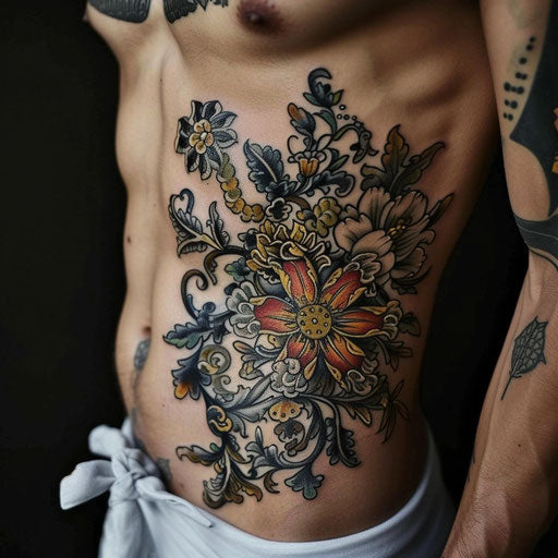 Intricate floral tattoo for men