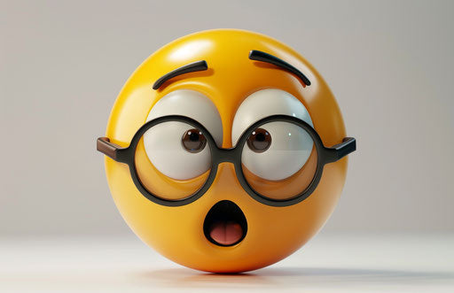 3D emoji shocked face with glasses on white background
