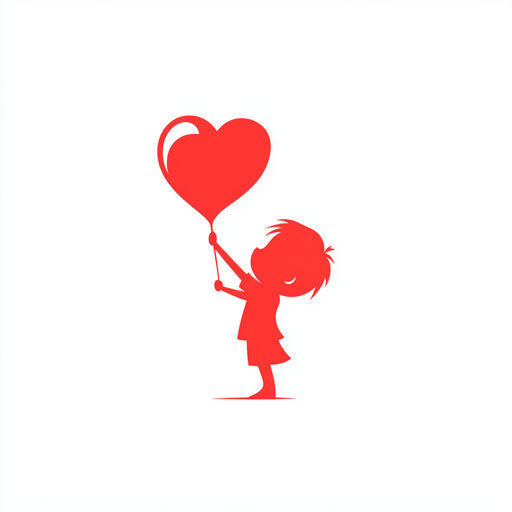 Red silhouette of Cupid carrying a heart