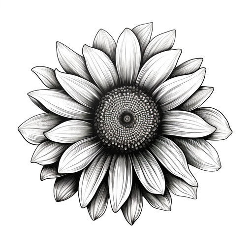 Black and white sketch of a big sunflower, in the style of flowerpunk, graphical