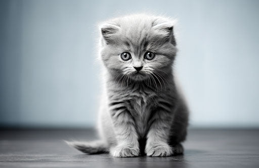 Sad grey kitten in the massurrealism style