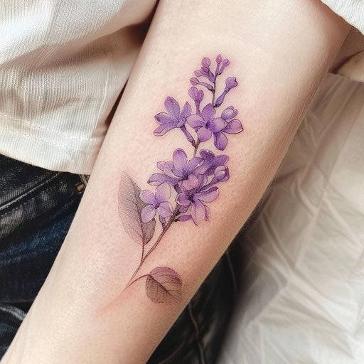 Watercolor lilac tattoo on white paper