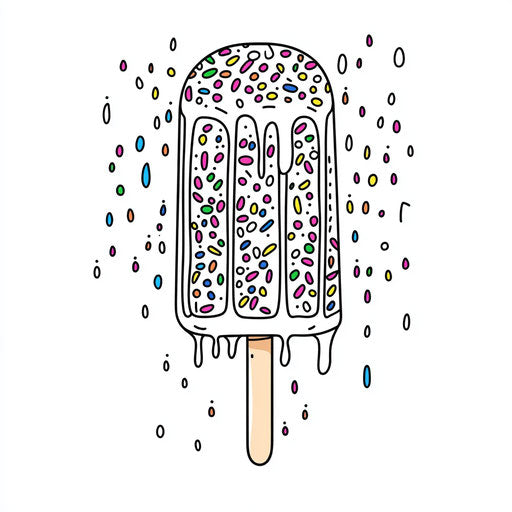 Melting popsicle with colorful sprinkles, Teagan White style, Coloring page
