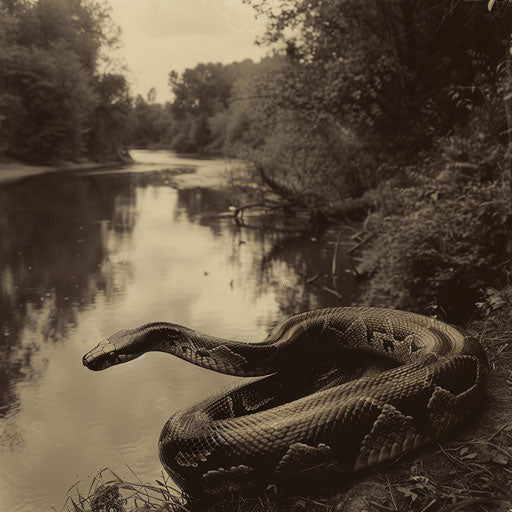 Python serpent near a riverbank