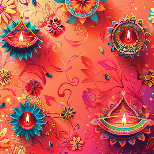 Photo realistic Diwali clipart on a flat, vibrant coral background