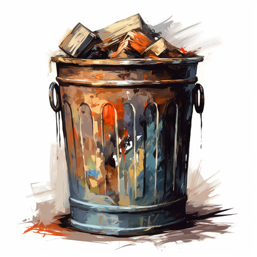 Garbage bin clipart in the style of oil painting on white background
