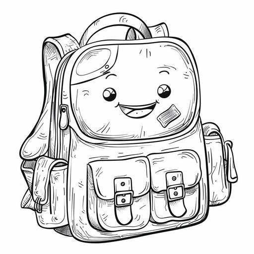 Whimsical cartoon backpack with smiling face and open pockets