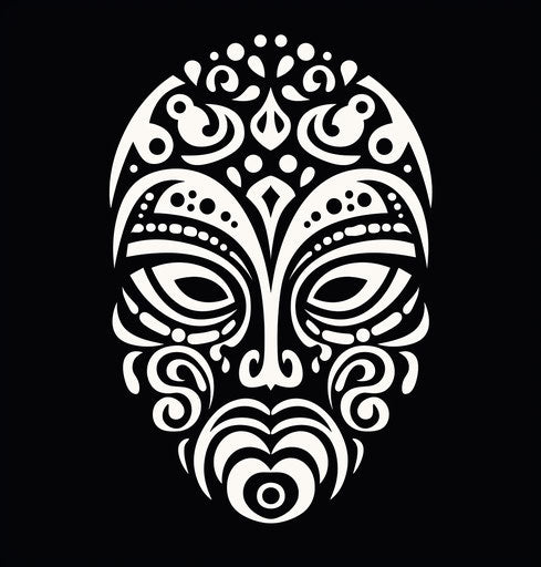 Polynesian tattoo with black tribal pattern in the style of moche art