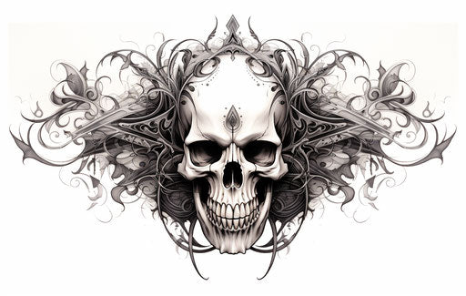 Gothic skull tattoo on white background