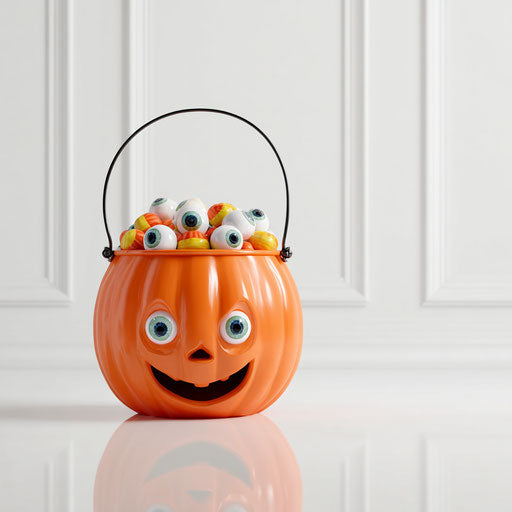 Halloween Pumpkin Bucket Filled with Eyeball Candies