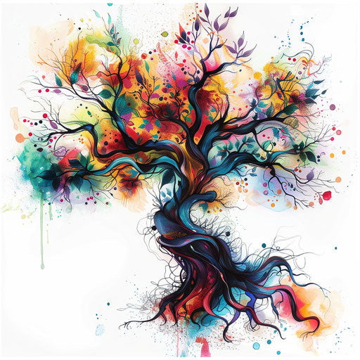 Abstract tree of life tattoo illustration on white canvas