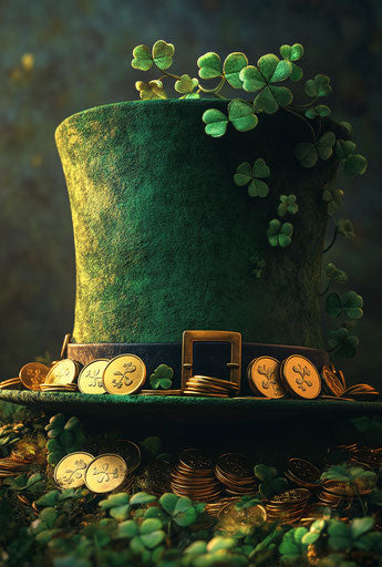 Green hat with gold coins and shamrocks, St. Patrick's Day