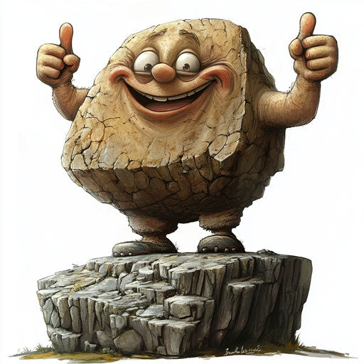 Humorous caricature of a cliff with human characteristics