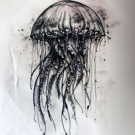 Fantastical jellyfish tattoo on white background