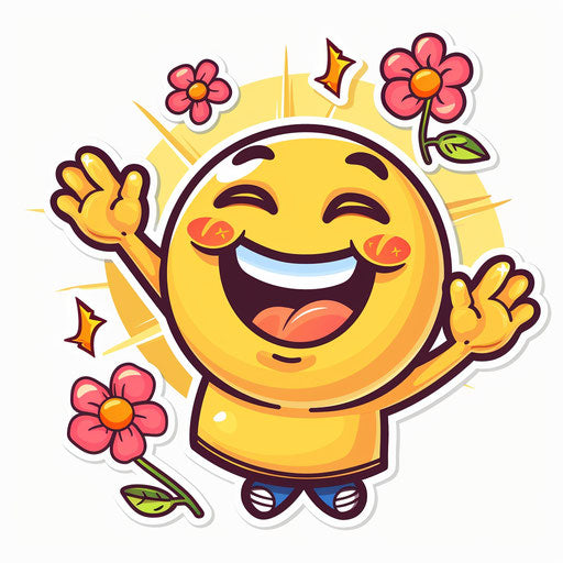 Laughing heart under the sun and pink flowers