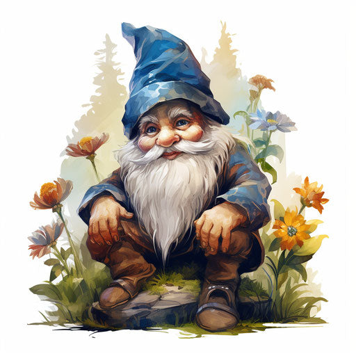 Gnome illustration in the style of Oil painting, on a white background
