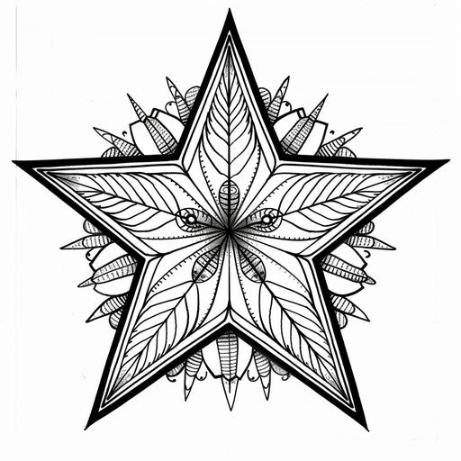Brightly shining five-pointed star. Coloring book page