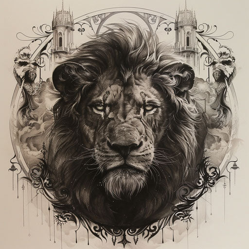 Lion tattoos for men with gothic elements