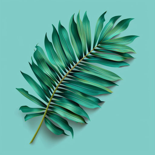 Realistic palm leaf on flat teal background